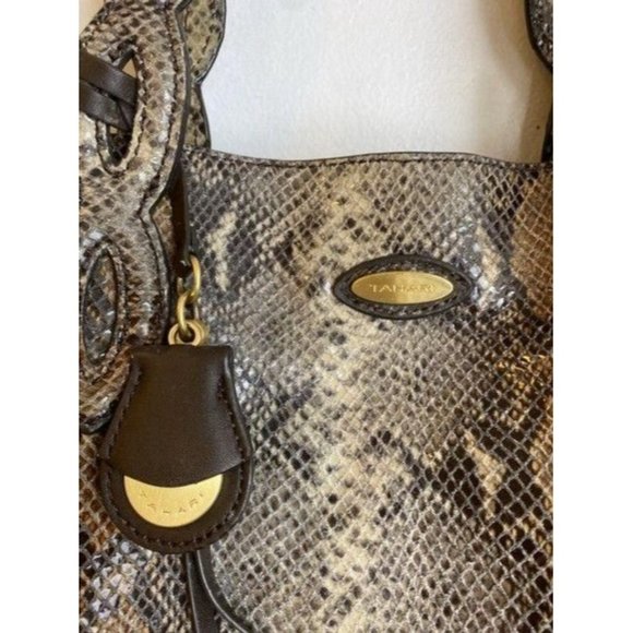 Elie Tahari Snake Print Brown Beige Leather Shoulder Bag - Picture 5 of 12